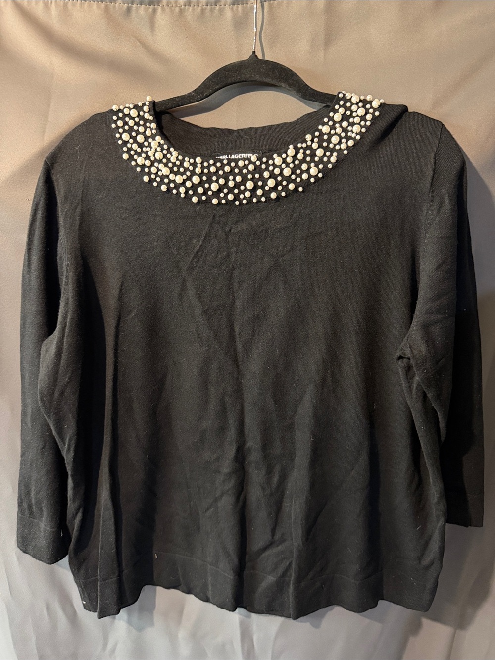 Karl Lagerfeld Black Pearl-Collar Top